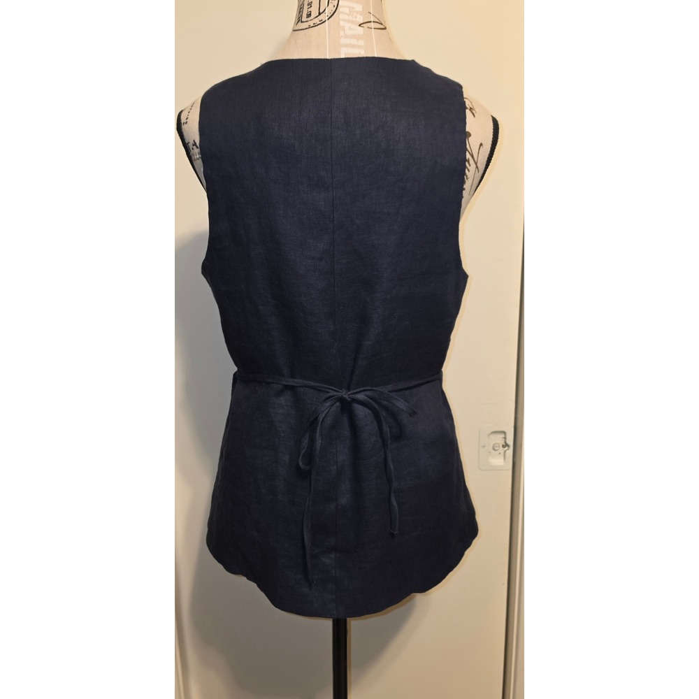 Olivaceous Navy Blue Linen Square Neck Tie Back Button Front Vest L NEW W/Tag - Picture 3 of 7